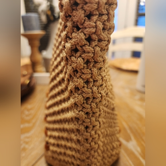 Macrame Hinged Handbag Purse Beaded Clutch Vintage 1970s Handmade Brown - Picture 9 of 10